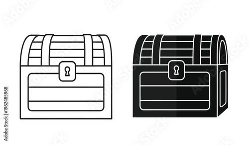 Silhouette illustration of two treasure chests with detailed lines and shading