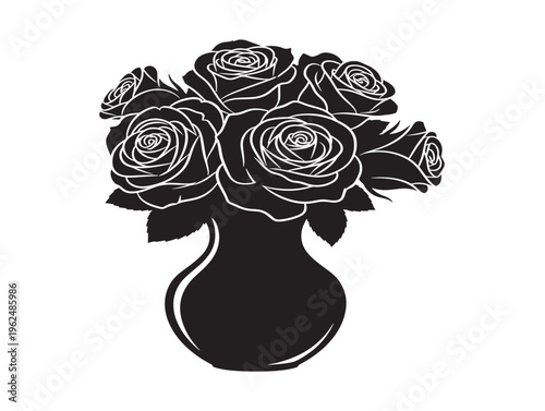 Roses in vase classic decorative silhouette still life design 
