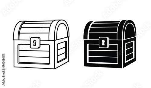 Two treasure chests in black and white with silhouette