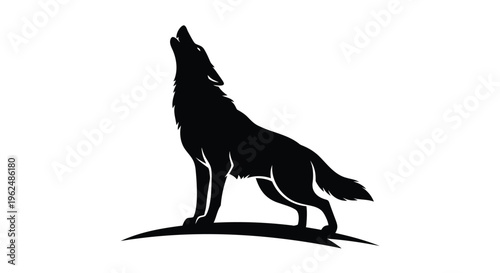 Black wolf silhouette, howling wolf icon, animal vector, wildlife symbol