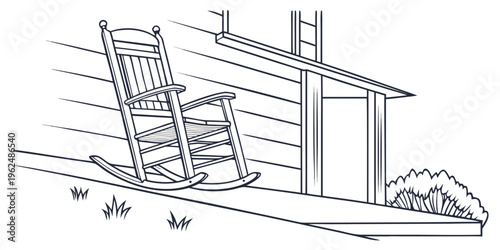 A rocking chair positioned precariously on the edge of a roof.