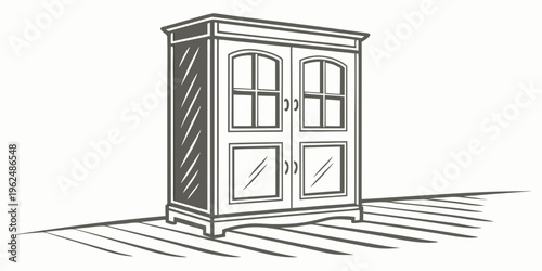 An elegant wooden cabinet with glass doors and intricate detailing