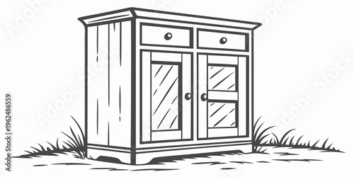 A vintage wooden cabinet with two doors and two drawers on top.