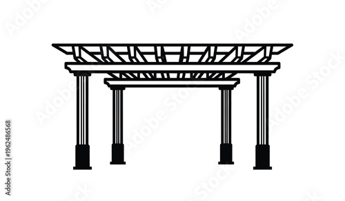 Silhouette of a traditional chinese architectural structure with intricate lattice details and four pillars