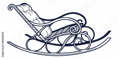 Intricate black and white illustration of a vintage rocking chair.