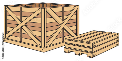 A wooden crate and pallet with a simple design and natural finish