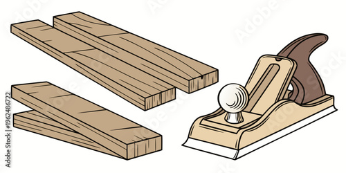 A wooden planer and two wooden boards on a workbench