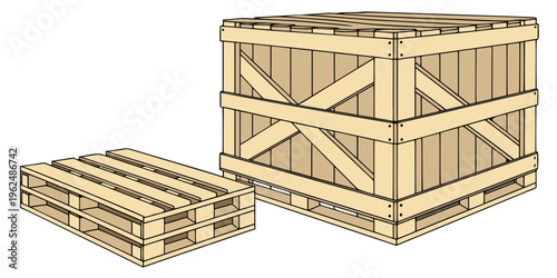 Two wooden crates with one open and the other closed, showcasing their structure and design.