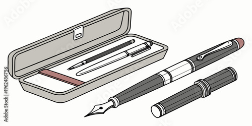 A vintage fountain pen set with a leather case and two pens