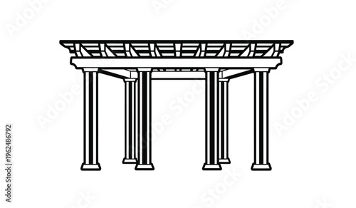 Silhouette of a classical architectural structure with columns and ornate details