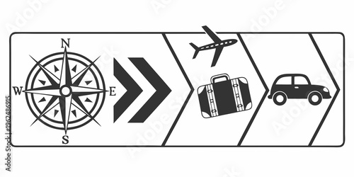 Travel icons representing navigation, flight, and ground transportation options