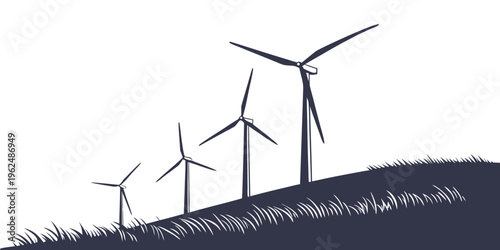 Wind turbines on a hillside, generating clean and renewable energy.