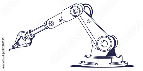 Industrial robotic arm with a gripper attached to a circular base