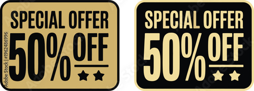 Special Offer 50 Percent Off Gold and Black Discount Labels with Stars