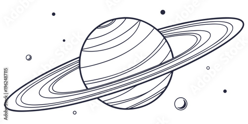 A detailed illustration of the planet saturn with its prominent rings and moons
