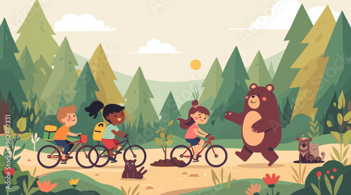 A stylized illustration of lush greenery with a bright red flower, conveying growth and serenity.