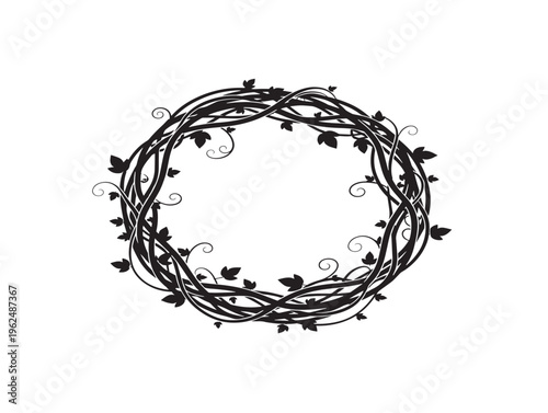 Elegant circular vine silhouette forming stylish botanical wreath composition 
