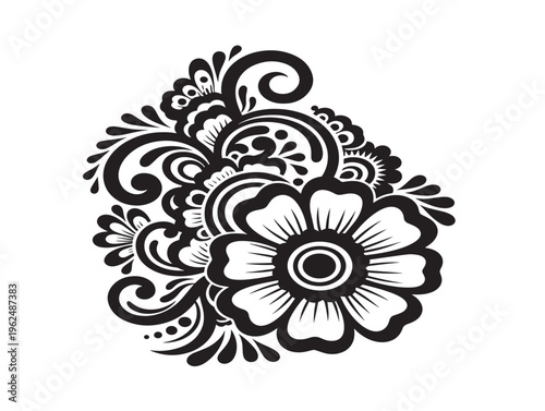 Intricate floral henna pattern silhouette with detailed ornamental design 