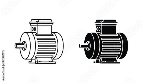 Electric motor silhouette and outline technical drawing
