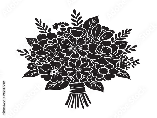 Artistic bouquet sketch style silhouette with loose expressive floral lines 