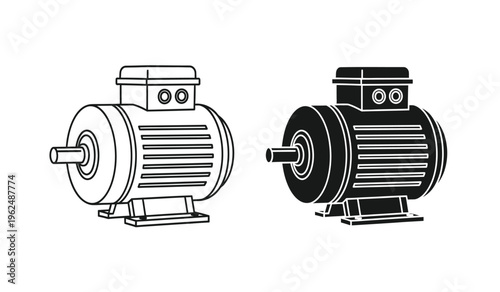 Electric motor silhouette and outline technical drawing
