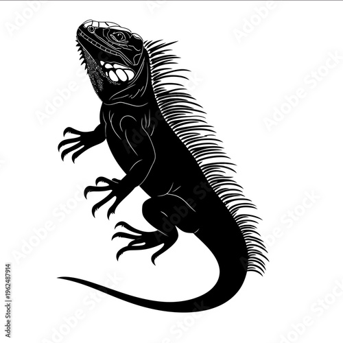 black silhouette iguana on a white backgrounk vector
