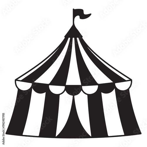 A striking black and white striped circus tent design a bold graphic silhouette