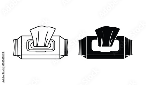 Tissue box silhouette illustration with black and white line art