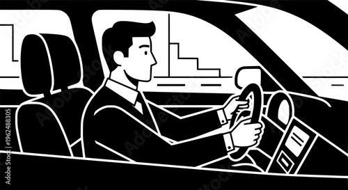Taxi driver or rideshare man driving car transport vector icon
