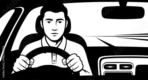Taxi driver or rideshare man driving car transport vector icon

