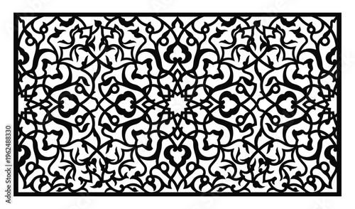 Rectangular decorative panel with intricate arabesque pattern for interior lattice vector.