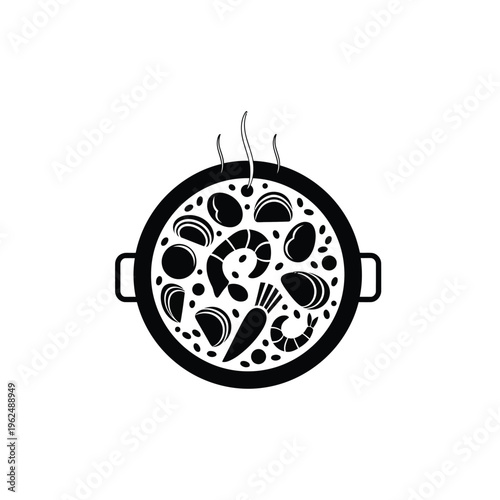 Seafood Paella Cooking Pot Icon.