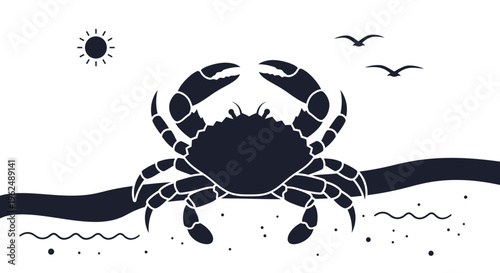 Black Crab Silhouette Sidewalk Ocean.
