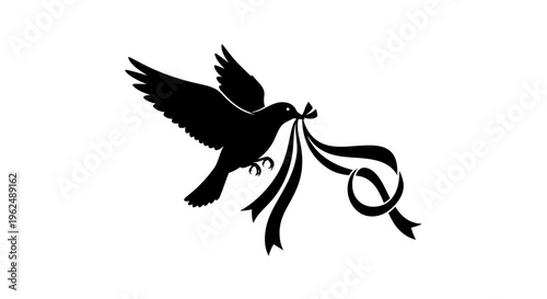 Black silhouette of a flying dove.