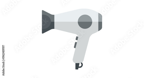Gray hair dryer in simple flat design with white background for beauty and haircare