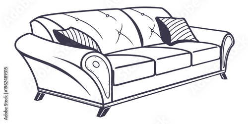 A vintage style sofa with rolled arms and a tufted backrest
