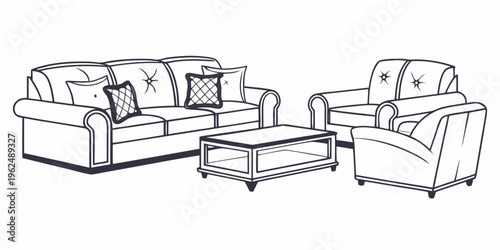 A cozy living room with a sofa, armchair, and coffee table