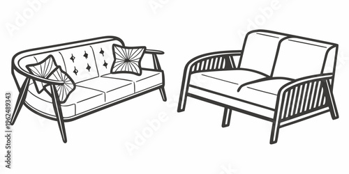 Two elegant sofas in a classic design with wooden frames and cushioned seats
