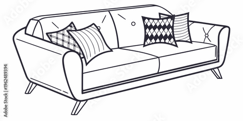 A cozy beige sofa adorned with colorful pillows and a zigzag-patterned throw.