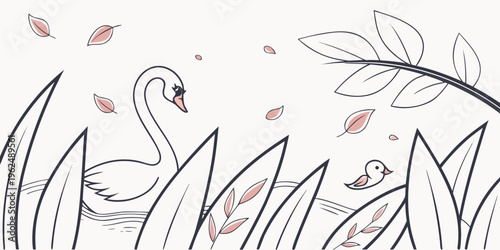 Graceful swans gliding on a serene pond surrounded by lily pads