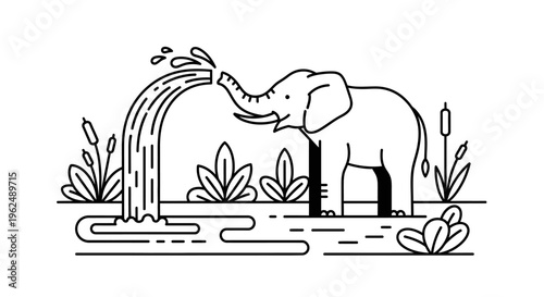 Elephant drinking from water fountain outdoors.