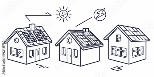 Houses with solar panels harnessing sunlight for energy generation