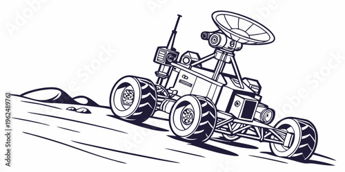 A detailed sketch of a futuristic lunar rover with advanced equipment on its surface.