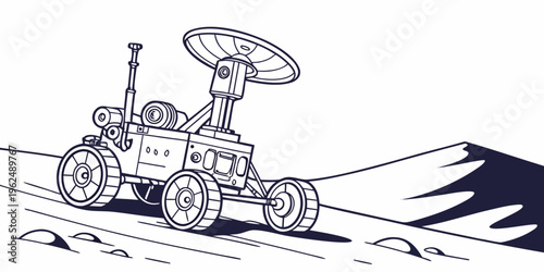 A detailed illustration of a lunar rover exploring the moon's surface.