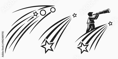 Astronomer observing a meteor shower with a telescope