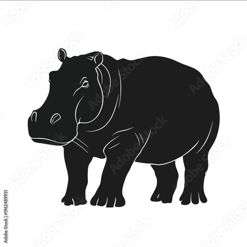 black silhouette hippo on a white backgrounk vector
