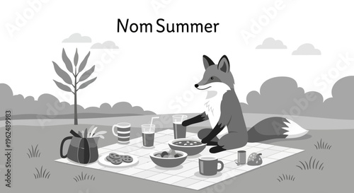 Fox Sitting on Picnic Blanket Outdoors.
