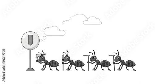 Group of ants walking together.