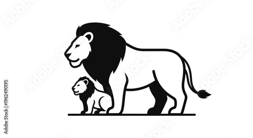 Lion and lion cub walking together.