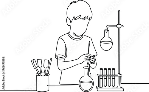 Female scientist in lab coat holding flask and using microscope in laboratory setting woman d
